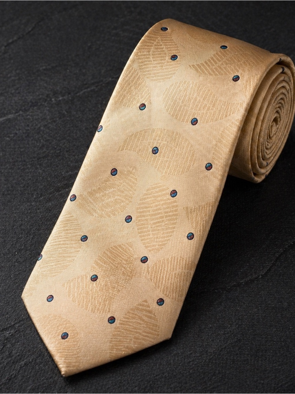 Oscar de la Renta Silk Tie – Champagne Gold - Micro Dot Motif | Luxury Classic